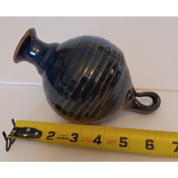 Vintage Round Ceramic Blue Glaze‎ Vase/Olive Oil Dispenser Signed J.F Handmade - Picture 6 of 8